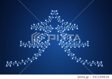 Abstract christmas tree made from interconnected glowing blue string lights on dark background Abstract christmas tree made from interconnected glowing blue string lights on dark background 141184616