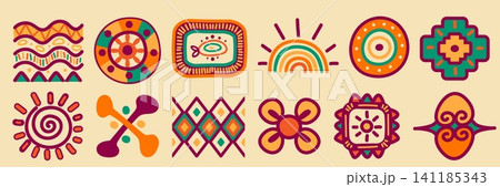 Ethnic tribal symbols set isolated on background 141185343