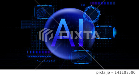 Ai technology background with neon tech frame 141185380