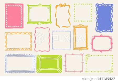 Hand drawn doodle frames with cute wavy borders Hand drawn doodle frames with cute wavy borders 141185427