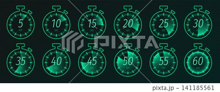 Modern stopwatch and timer, neon countdown icons 141185561