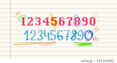 Hand drawn marker highlights, numbers, underlines Hand drawn marker highlights, numbers, underlines 141185602