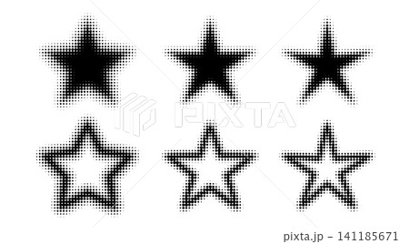 Halftone dot pattern with star shape and retro frame. Pop art vector gradient, comic texture, and creative grunge border for graphic banner and decorative background design. Halftone dot pattern with star shape and retro frame. Pop art vector gradient, comic texture, and creative grunge border for graphic banner and decorative background design. 141185671