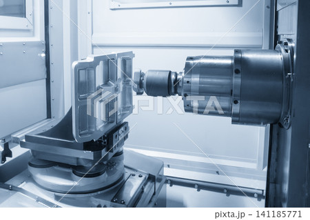 Horizontal CNC milling machine operation performing a rough cut on aluminum parts with an indexable tool. Horizontal CNC milling machine operation performing a rough cut on aluminum parts with an indexable tool. 141185771
