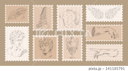 Ancient Greek sketch stamps with classical design Ancient Greek sketch stamps with classical design 141185791