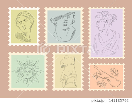 Ancient Greek sketch stamps with classical design 141185792
