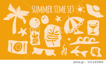 Boho summer beach icons, simple groovy stickers Boho summer beach icons, simple groovy stickers 141185804