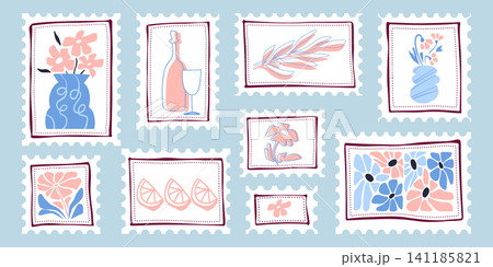 Retro stamps with Matisse floral pattern Retro stamps with Matisse floral pattern 141185821