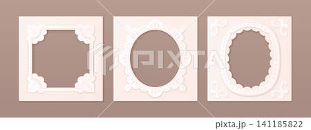 White frames with embossed texture, floral pattern 141185822