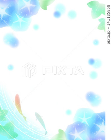 水彩風の朝顔と金魚の爽やかな夏の背景素材／フレーム　枠　(縦) 141185958