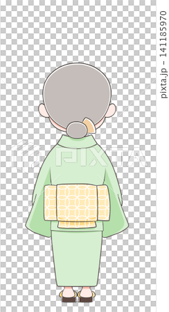 浴衣を着たおばあさんのイラスト 後ろ姿 浴衣を着たおばあさんのイラスト 後ろ姿 141185970