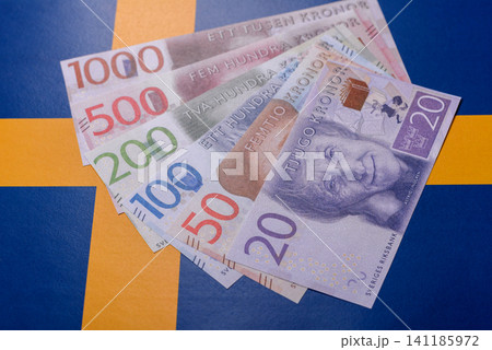 Sweden, Swedish paper money, real banknotes as currency for exchange or travel. Swedish money Sweden, Swedish paper money, real banknotes as currency for exchange or travel. Swedish money 141185972