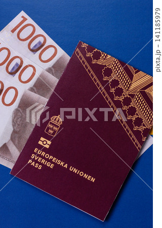 Sweden, swedish passport or id document with tickets for flight, travel. Swedish passport Sweden, swedish passport or id document with tickets for flight, travel. Swedish passport 141185979