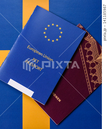 Sweden, swedish passport or id document with tickets for flight, travel. Swedish passport Sweden, swedish passport or id document with tickets for flight, travel. Swedish passport 141185987