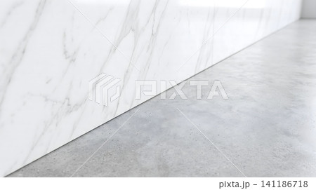 A white marble counter with a black and white marble counter top A white marble counter with a black and white marble counter top 141186718