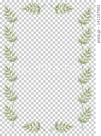 Green branch leaf frame border with watercolor leaves on white background for printable invitation and stationery design. Copy space. Isolated. For first communion, baptism, wedding, save the date Green branch leaf frame border with watercolor leaves on white background for printable invitation and stationery design. Copy space. Isolated. For first communion, baptism, wedding, save the date 141187002