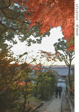 高台寺の台所坂を彩る鮮やかな紅葉と石畳の散策路 高台寺の台所坂を彩る鮮やかな紅葉と石畳の散策路 141187125