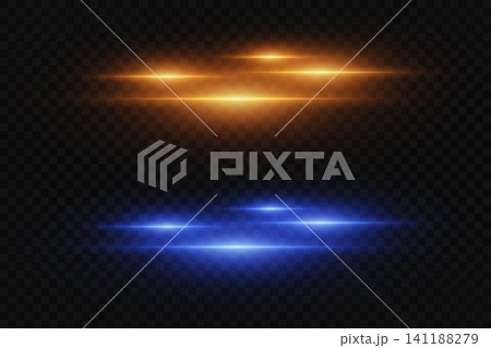 Illuminating light effect with horizontal lens flares creating a dynamic, glowing visual against darkness Illuminating light effect with horizontal lens flares creating a dynamic, glowing visual against darkness 141188279