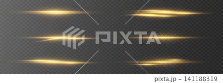 Glowing golden light effects creating abstract streaks and star particles on a transparent background Glowing golden light effects creating abstract streaks and star particles on a transparent background 141188319