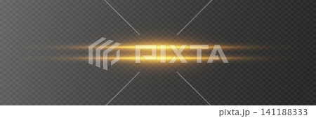 Golden glowing light streak creating a horizontal lens flare effect on transparent background Golden glowing light streak creating a horizontal lens flare effect on transparent background 141188333