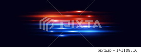 Dynamic horizontal blue and red light streaks moving across dark background Dynamic horizontal blue and red light streaks moving across dark background 141188516