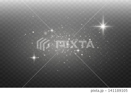 White glowing particles creating a magical sparkling light effect on transparent background 141189105
