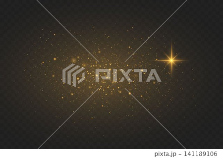 Golden particles scattering with a shining star creating a festive and magical glow 141189106