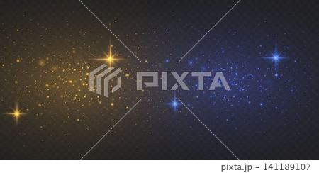 Glowing golden and blue bokeh light particles creating a magical gradient overlay effect Glowing golden and blue bokeh light particles creating a magical gradient overlay effect 141189107