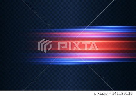 Dynamic red and blue glowing light lines creating a fast futuristic effect 141189139