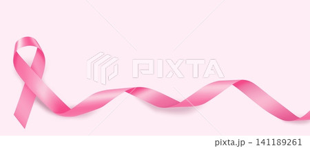 Pink breast cancer awareness ribbon with flowing satin wave on soft pastel background and copy space for oncology screening, charity campaign, women healthcare and support poster vector design Pink breast cancer awareness ribbon with flowing satin wave on soft pastel background and copy space for oncology screening, charity campaign, women healthcare and support poster vector design 141189261