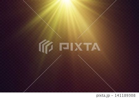 Golden light rays shining down, creating a warm glowing effect on a transparent background Golden light rays shining down, creating a warm glowing effect on a transparent background 141189308
