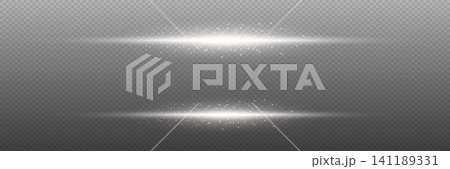 White glowing light stripes with sparkling dust creating a horizontal flare effect White glowing light stripes with sparkling dust creating a horizontal flare effect 141189331