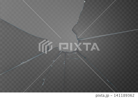 Broken glass forming radial cracks and a hole, showing destruction and impact Broken glass forming radial cracks and a hole, showing destruction and impact 141189362