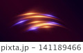 Abstract glowing orange and purple light lines moving across a dark background, illustrating speed and data flow 141189466