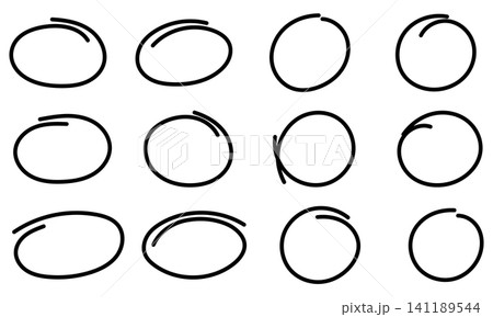 Hand drawn circle marker set with black doodle highlight rings, sketch annotation frames and simple oval outlines for editing, tutorials, presentation markup, notes and social media content vector art Hand drawn circle marker set with black doodle highlight rings, sketch annotation frames and simple oval outlines for editing, tutorials, presentation markup, notes and social media content vector art 141189544