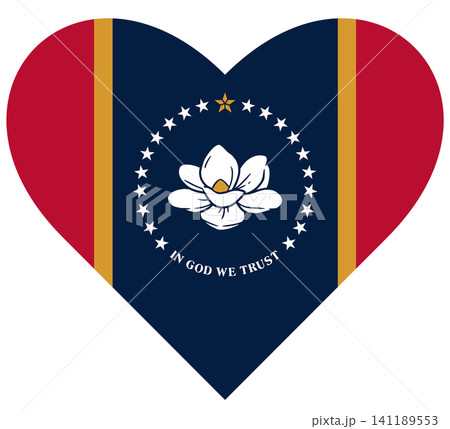 Flag of Mississippi State, USA in heart shape isolated. Flag of Mississippi State, USA in heart shape isolated. 141189553