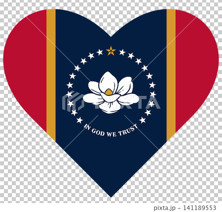 Flag of Mississippi State, USA in heart shape isolated. Flag of Mississippi State, USA in heart shape isolated. 141189553