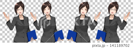 身穿西裝的女性引導遊客的插圖(左側和右側,戴眼鏡和不戴眼鏡) 身穿西裝的女性引導遊客的插圖(左側和右側,戴眼鏡和不戴眼鏡) 141189702