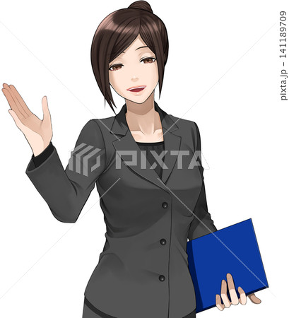 案内するスーツを着た女性のイラスト02 141189709