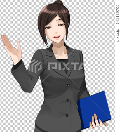 案内するスーツを着た女性のイラスト02 141189709