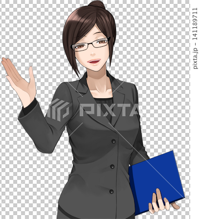 圖解 02:一位身穿西裝、戴眼鏡的女士正在指路。 圖解 02:一位身穿西裝、戴眼鏡的女士正在指路。 141189711