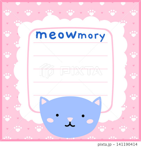 School cute kitten planner memo note frame kid catalog background. This vector illustration features a pink kawaii kitten with strawberry doodles for a weekly or daily schedule template. A torn. 141190414