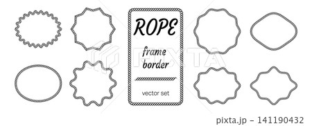 Rectangle boarder and knit frame with western knot set and rope. Ribbon for oval icon vintage boat pattern and arch logo. Round thread ship lasso and vector line braid in white. Rectangle boarder and knit frame with western knot set and rope. Ribbon for oval icon vintage boat pattern and arch logo. Round thread ship lasso and vector line braid in white. 141190432
