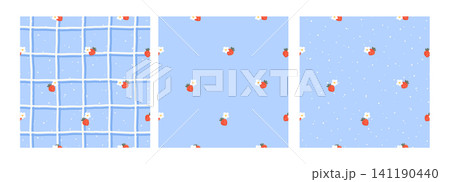 Gingham flower line pattern with strawberry and berry motifs. Seamless spring and summer design pastel texture with wavy. Lines and daisy illustration perfect for food or picnic. Gingham flower line pattern with strawberry and berry motifs. Seamless spring and summer design pastel texture with wavy. Lines and daisy illustration perfect for food or picnic. 141190440