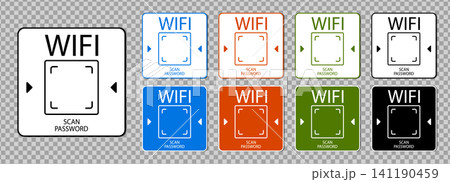 Wifi free password zone with a strong signal vector icon and logo sticker or sign symbol. Available public access hotspot design for web cafe mobile device internet service through an isolated Wifi free password zone with a strong signal vector icon and logo sticker or sign symbol. Available public access hotspot design for web cafe mobile device internet service through an isolated 141190459