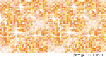 Champagne background banner with disco bg pattern and gold texture features glitter sequin hologram iridescent bright star shimmer elements for a party template. This vector design combines. 141190591