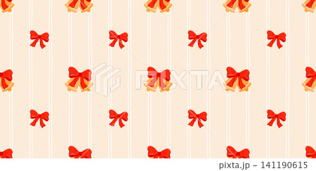 Cover element bow with christmas bell and jingle vector. Seamless bg pattern traditional checkered background art for new. Year gingham doorbell and poinsettia bells notification merry. 141190615