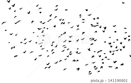 Flying birds silhouette flock. hand drawing. Not AI. Vector illustration Flying birds silhouette flock. hand drawing. Not AI. Vector illustration 141190801