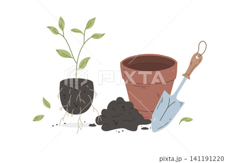 Repotting Houseplant Gardening Illustration 141191220