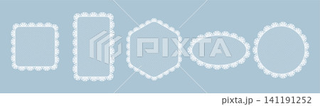 Vintage lace borders and ornate frames in square, oval, and round shapes. Elegant doily patterns with floral embroidery details. Ideal for romantic greeting cards and invitations. Vintage lace borders and ornate frames in square, oval, and round shapes. Elegant doily patterns with floral embroidery details. Ideal for romantic greeting cards and invitations. 141191252